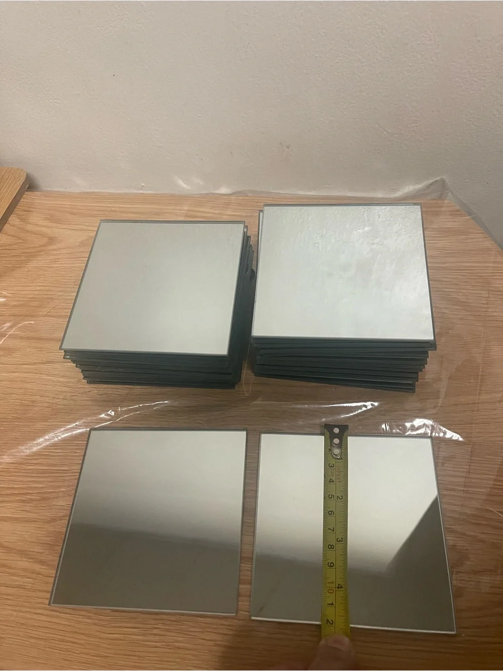 Small square mirrors with a smooth seamed edge 30 pieces